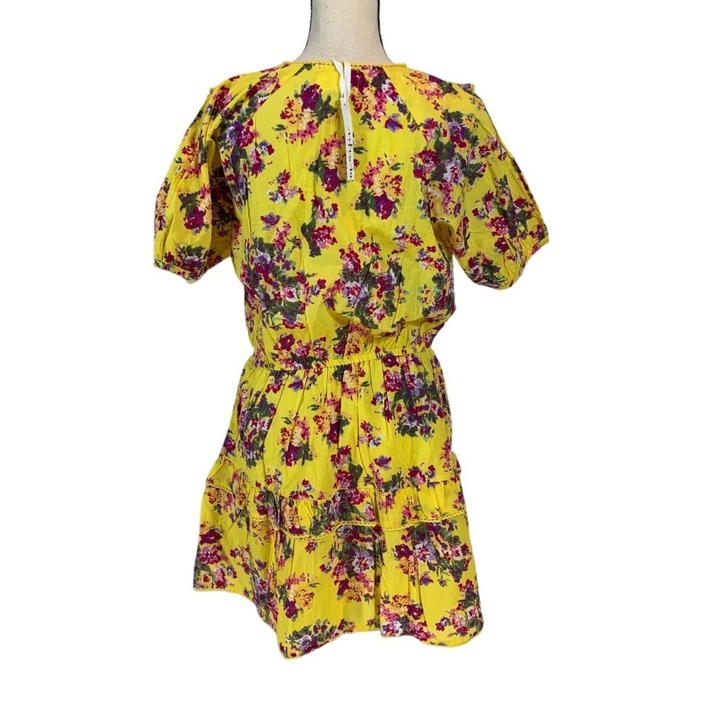 Maisie 100% Cotton Short Puff Sleeve Floral Ruffle Mini Dress - Yellow - Large - Picture 3 of 9